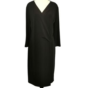 Talbots Black Long Sleeve Wrap Midi Dress V-Neck Size L